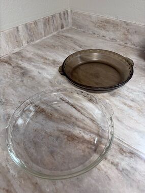 Pyrex Clear and Smoke-Tinted Glass Pie Dishes - Set of 2